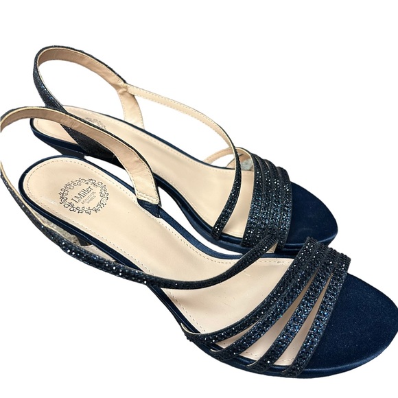I.miller navy blue studded sequins strappy sandal kitten heels size 8.5 - Picture 4 of 5